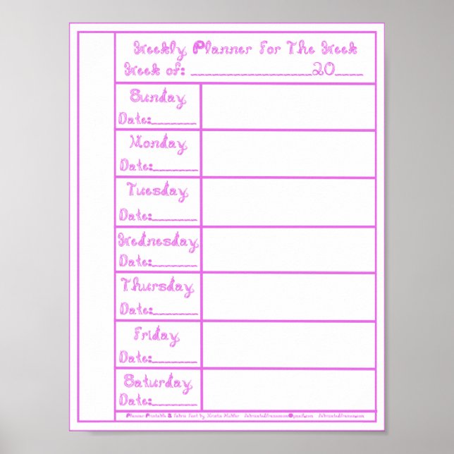 Poster 7 jours Pink Lilac Fabric Police Weekly Planner Im (Devant)