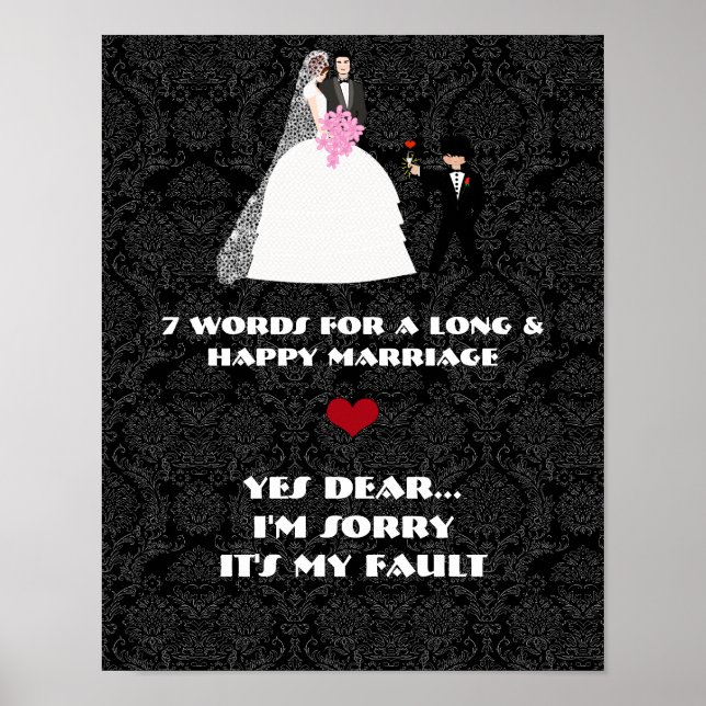 Poster 7 mots pour un mariage long et heureux - Oui Cher (Devant)
