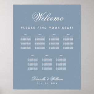 Poster 7 Tables Mariage Bleu Poussiéreux Plan de Table