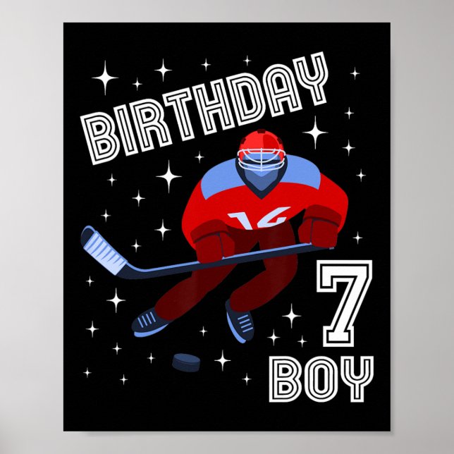Poster 7e anniversaire Garçon Hockey sur glace 7 ans amus (Devant)