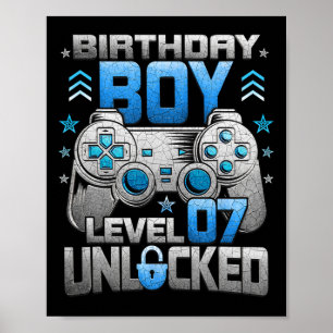 Poster 7e anniversaire garçon niveau 7 jeu vidéo déverrou