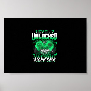 Poster 7e anniversaire Jeu vidéo garçon niveau 7 déverrou