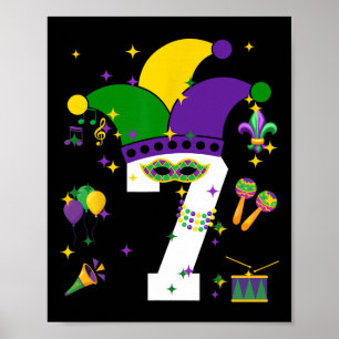 Poster 7e anniversaire Mardi Gras Thème 7 ans Garçons Ki