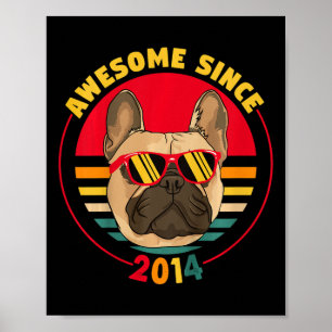 Poster 7e anniversaire Retro French Bulldog Awesome depui