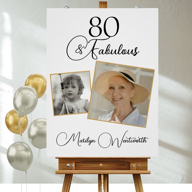 Poster 80 and Fabulous 80th Birthday Black Script Photo (Créateur téléchargé)