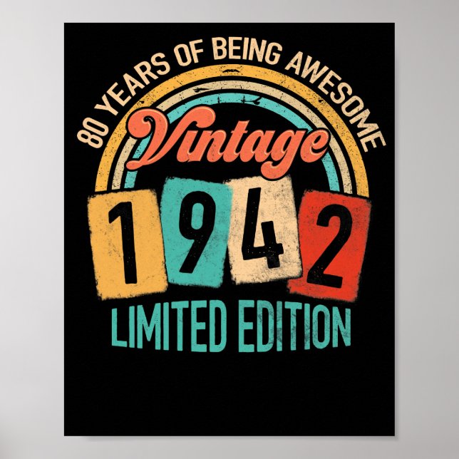 Poster 80 Ans D'Être génial En 1942 80e Anniversaire (Devant)