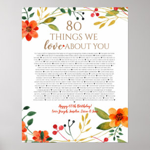 Poster 80 choses que nous aimons chez vous fleurs d'orang