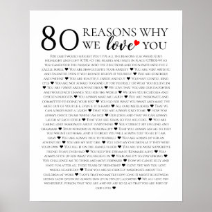 Poster 80 Raisons pour lesquelles nous t'aimons Cadeau 80