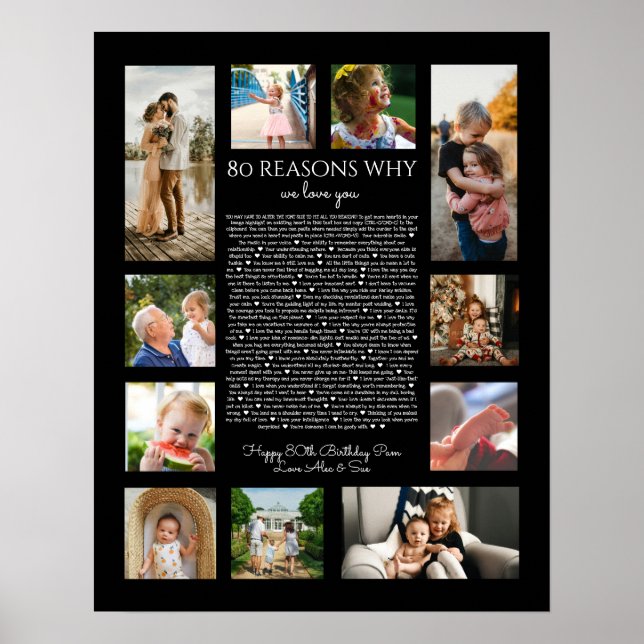 Poster 80 raisons pour lesquelles nous vous aimons noir e (Devant)