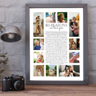 Poster 80 raisons pour lesquelles on t'aime en collage ph