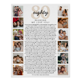 Poster 80 Reasons We Love You Birthday Keepsake Gift