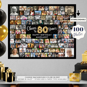 Poster 80e Anniversaire 100 Photos Noir Or Félicitations