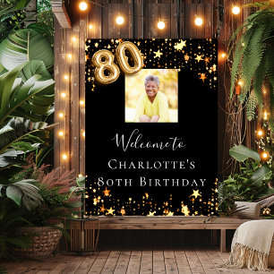 Poster 80e anniversaire Black gold stars photo bienvenue