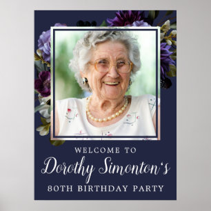 Poster 80e anniversaire Photo Moody Purple Floral Bienven