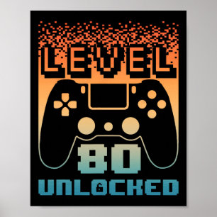 Poster 80e Anniversaire Pour Homme Niveau 80 Joueur Déver