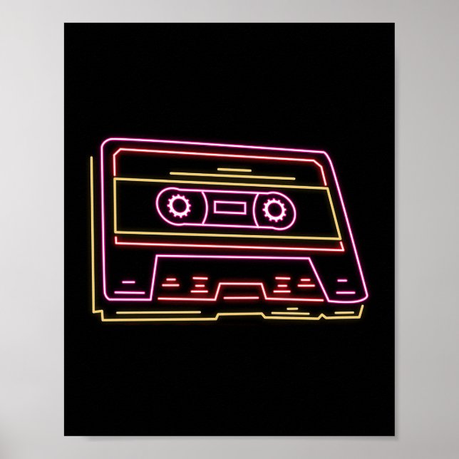 Poster 80s 90s Neon Cassette Ghettobaster (Devant)