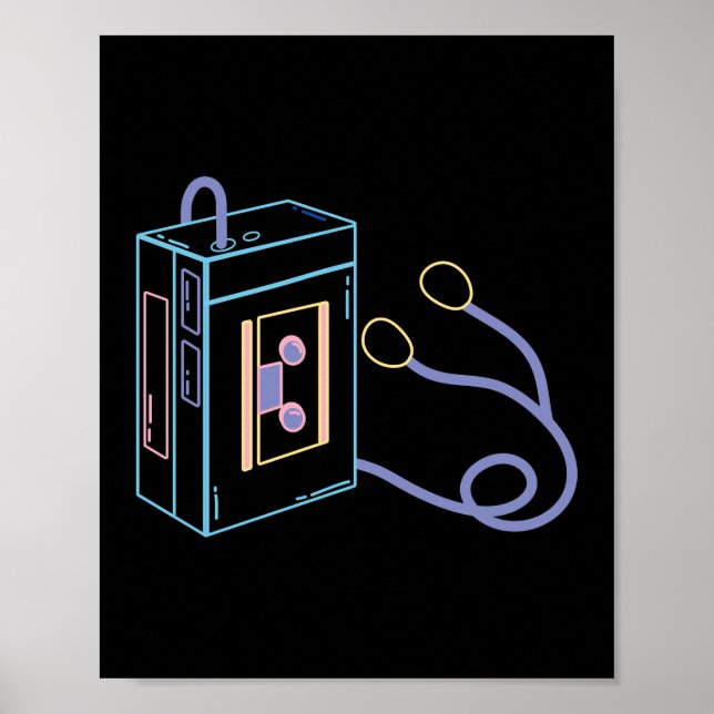Poster 80s 90s rétro Neon Walkman (Devant)