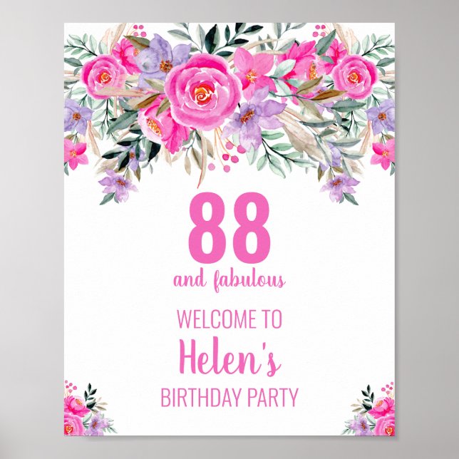 Poster 88 et fabuleux rose élégante fête d'anniversaire p (Devant)