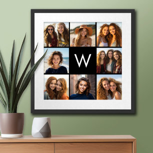 Poster 8 Collage Photo Monogramme Personnalisé Noir et Bl