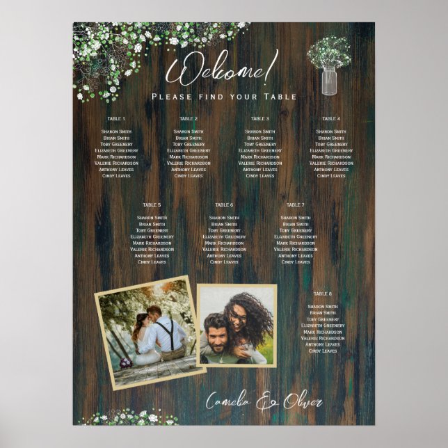 Poster 8 Table Bois rustique Gypsophila Mousse DE SIÈGE P (Devant)