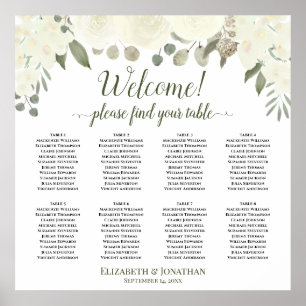 Poster 8 Table Roses Blanches Mariage Bohème Plan de Tabl