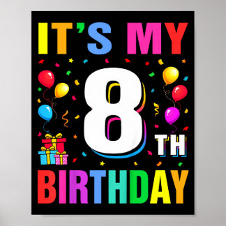 Poster 8th birthday 8 eight happy birthday boys or girls