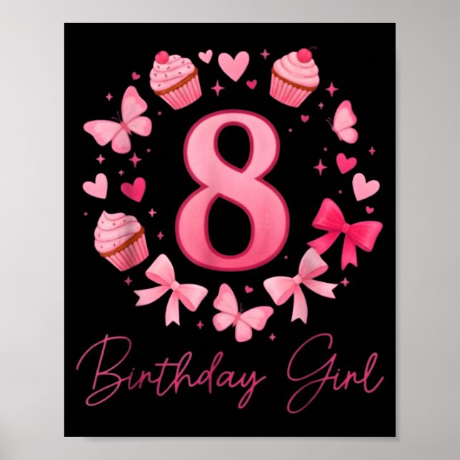Poster 8th Birthday Girl Aesthetic Coquette Bow  (Devant)