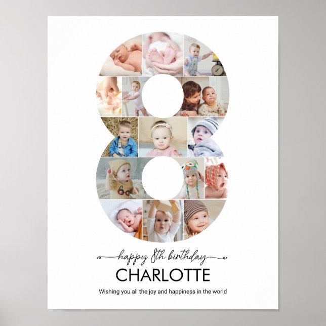 Poster 8th Birthday Number 8 Photo Collage Custom Picture (Devant)