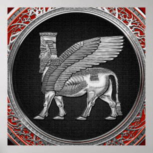 Poster [900] Taureau ailé assyrien - Lamassu argenté