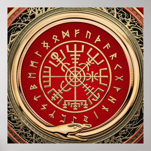Poster [900] Vegvisir - Viking Gold Magic Runic Compass (Devant)