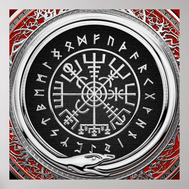 Poster [900] Vegvisir - Viking Silver Magic Runic Compass (Devant)
