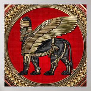 Poster [901] Lion ailé assyrien : Or et Lamassu noir