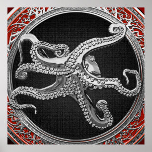 Poster [901] Octopus d'argent sacré en posture défensive