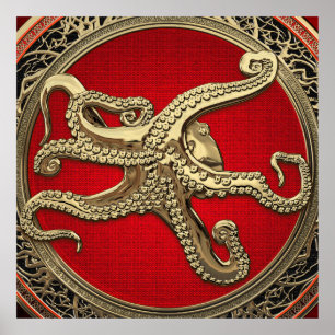 Poster [901] Octopus d'or sacré en posture défensive
