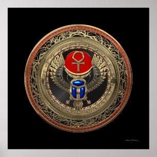 Poster [901] Sacred Gold Egyptian Winged Scarab with Ankh