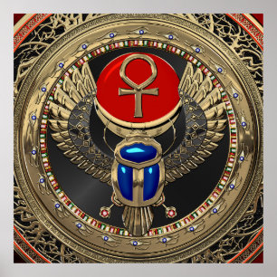 Poster [901] Sacred Gold Egyptian Winged Scarab with Ankh