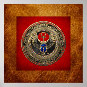 Poster [901] Sacred Gold Egyptian Winged Scarab with Ankh