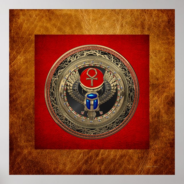 Poster [901] Scarab en or sacré égyptien ailé avec Ankh (Devant)