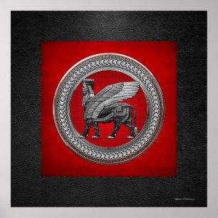 Poster [901] Taureau ailé assyrien : Argent et lamassu no