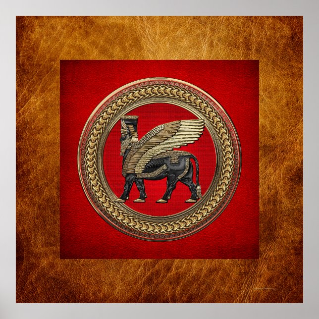 Poster [901] Taureau ailé assyrien : or et lamassu noir (Devant)