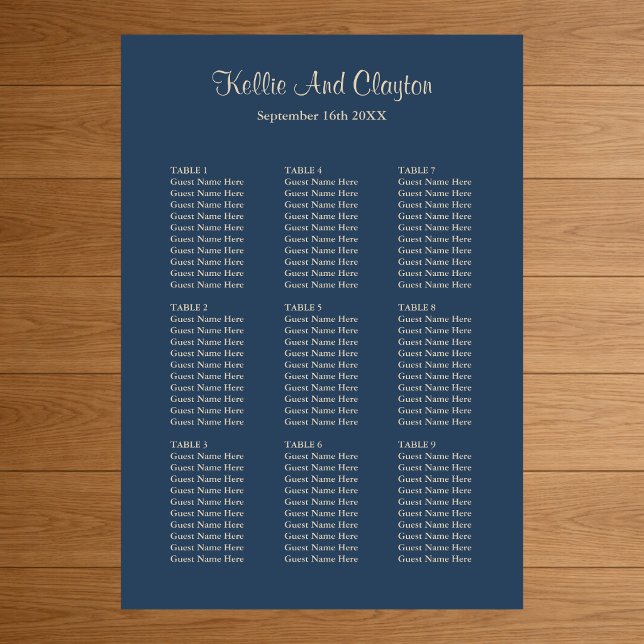 Poster 90 Classic Blue Mariage Seating Chart (Créateur téléchargé)