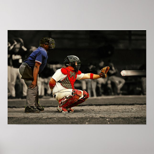 Poster 90 MPH Baseball en direction de Catcher et Ump (Devant)