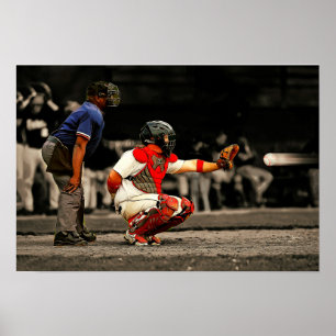 Poster 90 MPH Baseball Heading Towards Catcher and Ump