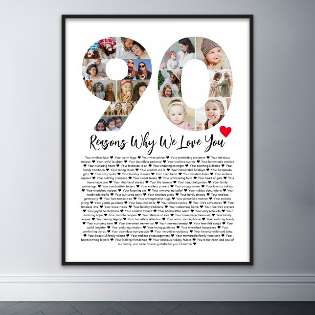 Poster 90 Raisons pour lesquelles nous vous aimons 90e an (90 reasons why we love you poster wall art)