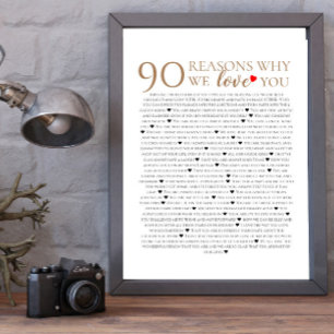 Poster 90 raisons pour lesquelles nous vous aimons cadeau