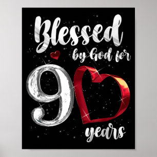 Poster 90e anniversaire bénis par Dieu pendant 90 ans ann