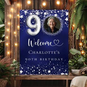 Poster 90e anniversaire bleu argent étoiles photo bienven