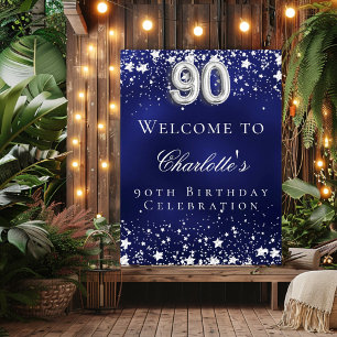 Poster 90e anniversaire bleu argent stars bienvenue