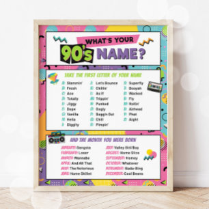Poster 90s Nom Jeu Party Signé Memphis Motif