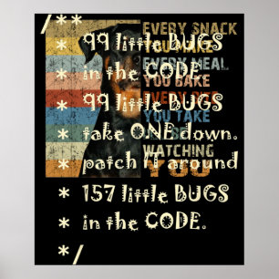 Poster 99 Bugs In Code Software Funny Engineer Tester